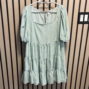 Green Floral Tiered Dress